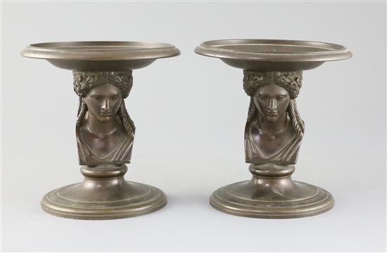 A pair of 19th century French F. Barbedienne bronze tazzae, W.6.25in. H.6.5in.